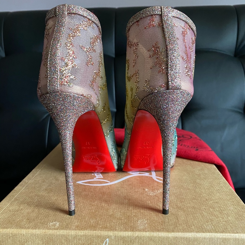 Christian Louboutin Top Top 120 Glitter Booties - Picture 4 of 11